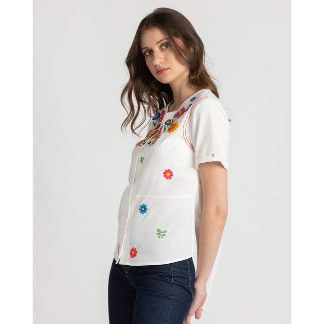 Shop White Cotton Embroidered Shirt SHAYE in Mauritius 