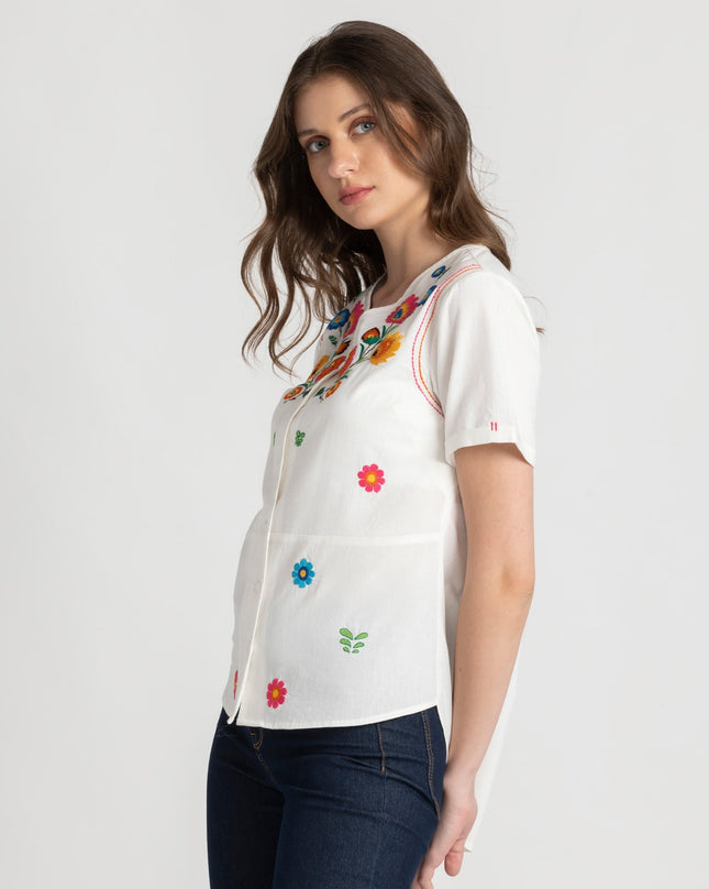Shop White Cotton Embroidered Shirt SHAYE in Mauritius 