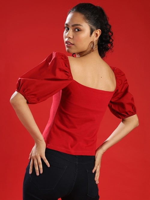 Shop Red Regular Fit Top Campus Sutra in Mauritius 
