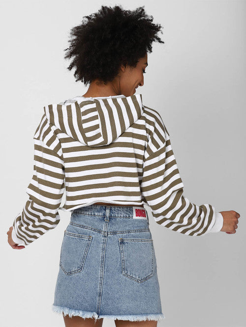 Shop Forever 21 Olive & White Striped Sweatshirt Forever 21 in Mauritius 