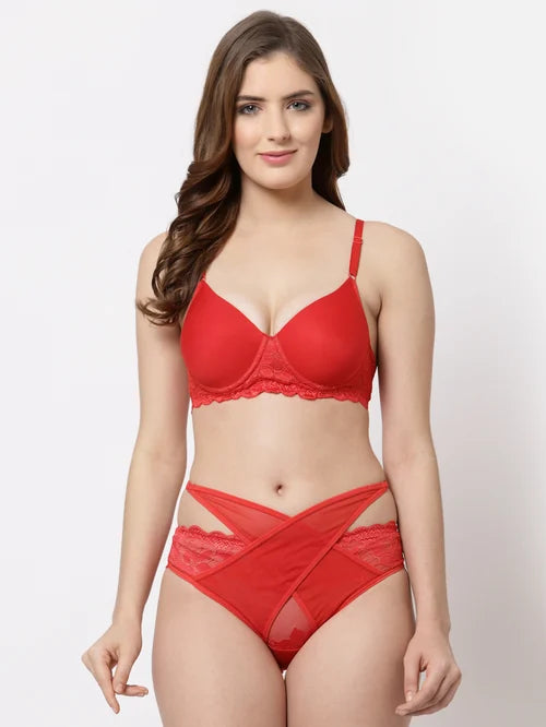 Shop Cukoo Red Full Coverage Bra & Panty Set Cukoo in Mauritius 