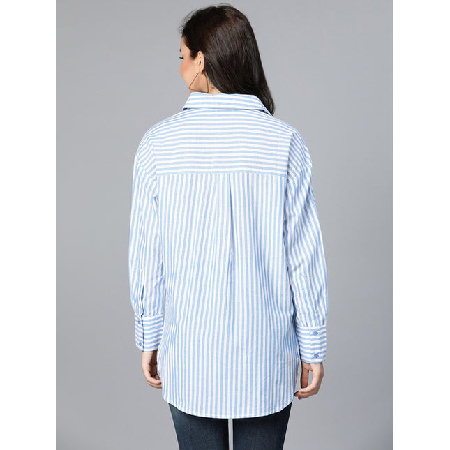 Shop Blue & White Cotton Striped Shirt Oxolloxo in Mauritius 