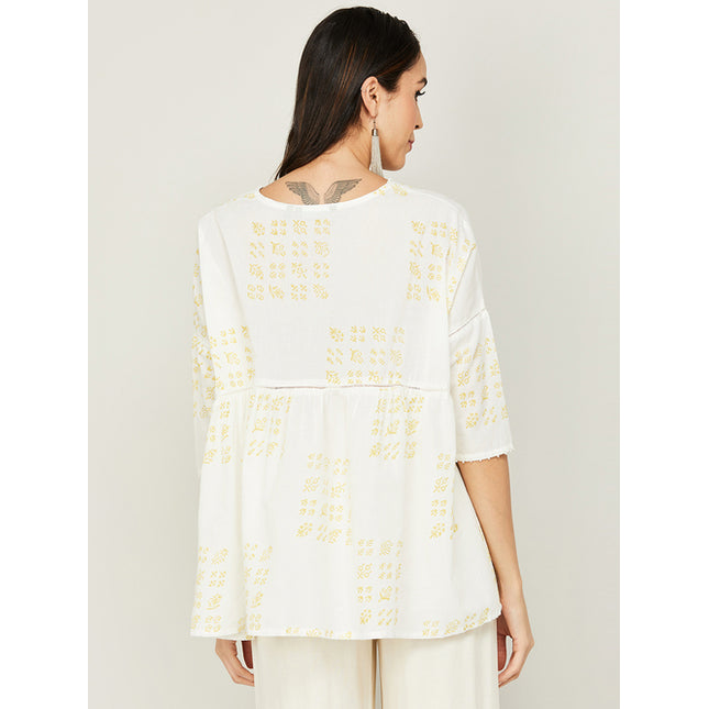 Shop Off-White Cotton Printed Top Melange by Lifestyle in Mauritius 