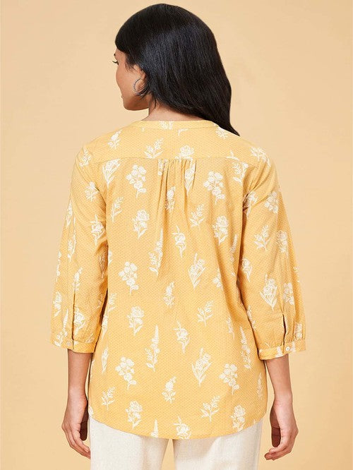 Shop Yellow Cotton Floral Print Tunic Akkriti by Pantaloons in Mauritius 