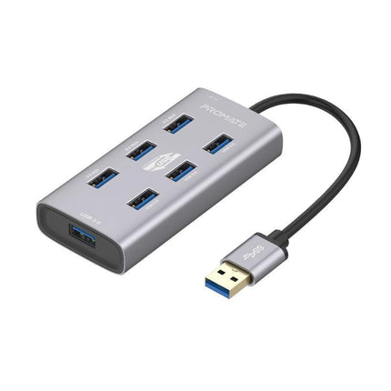 Aluminium Alloy Powered USB Hub • 7 USB 3.0 Ports • USB-C Adaptor • 5Gbps Transfer Rate • Data & Charge - Mycart.mu in Mauritius at best price