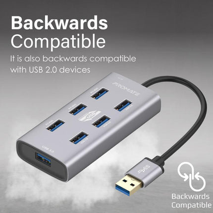 Aluminium Alloy Powered USB Hub • 7 USB 3.0 Ports • USB-C Adaptor • 5Gbps Transfer Rate • Data & Charge - Mycart.mu in Mauritius at best price