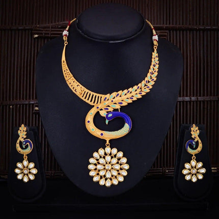 Peacock Mint Kundan Gold Plated Choker Necklace Set for Women - Mycart.mu in Mauritius at best price