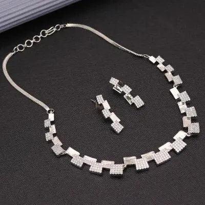 Ravishing Rhodium Plated CZ Choker Necklace Set For Women - Mycart.mu in Mauritius at best price