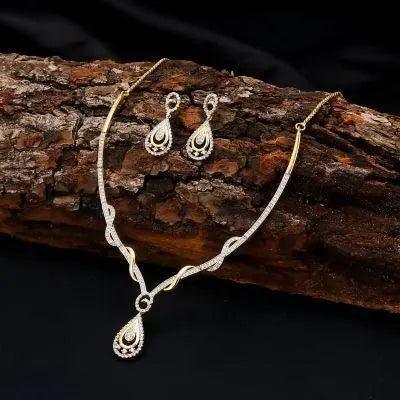 Simple Beautiful Gold Plated CZ Necklace Set for Women - Mycart.mu in Mauritius at best price